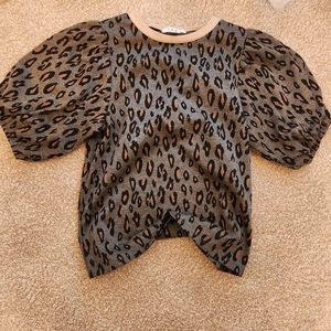 THML Leopard bubble sleeve blouse